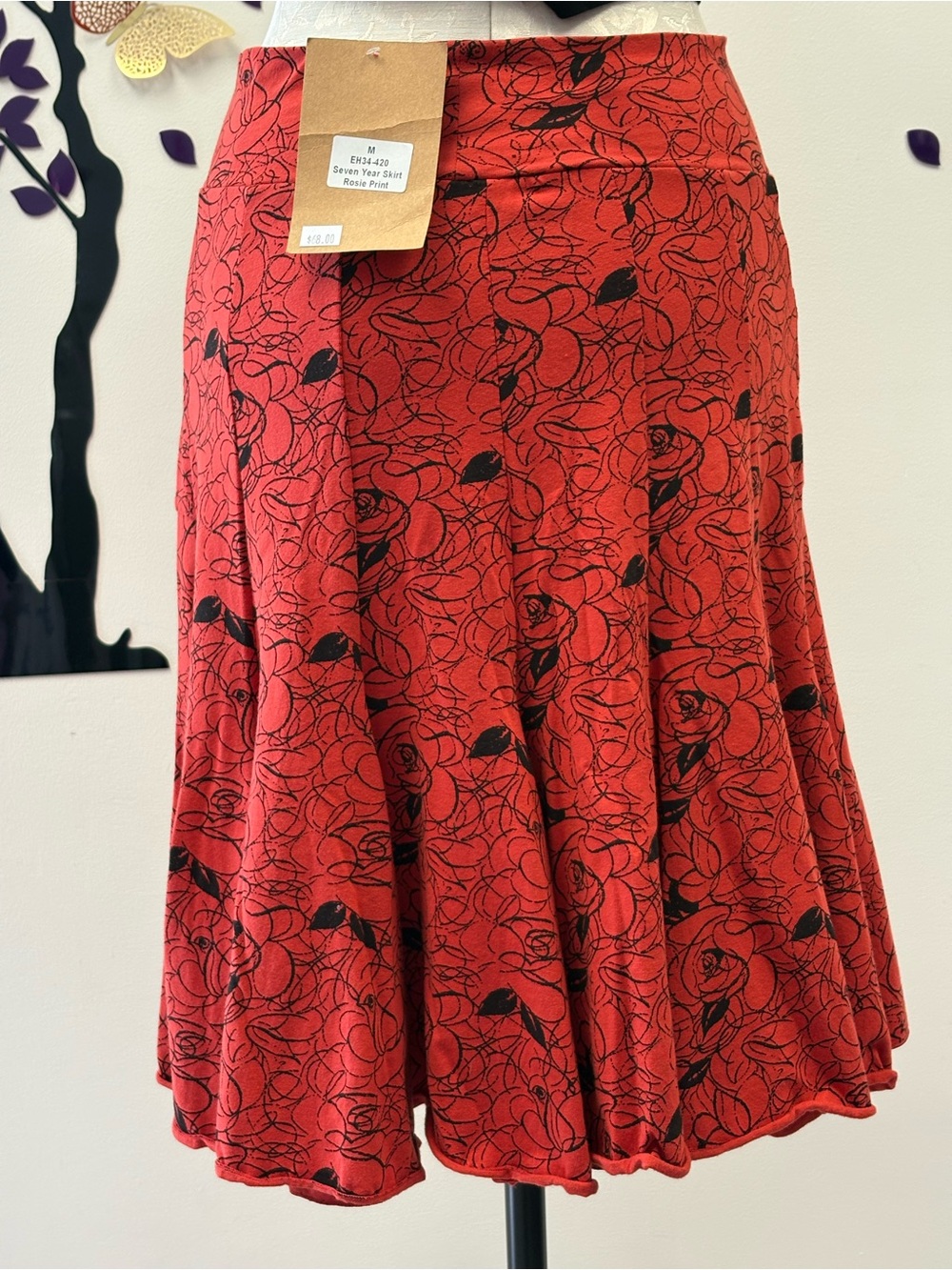 Effie's Heart Red Floral Midi Skirt with Black Print - Picture 4 of 7